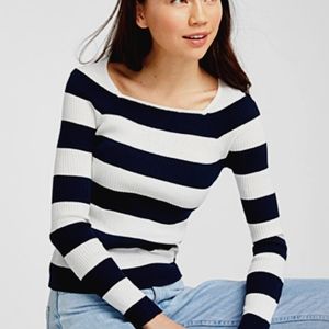 Ribbed square-neck sweater
